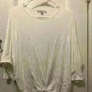 GAZE White Ruched Twist Hem 3/4 Sleeve Top Size Large